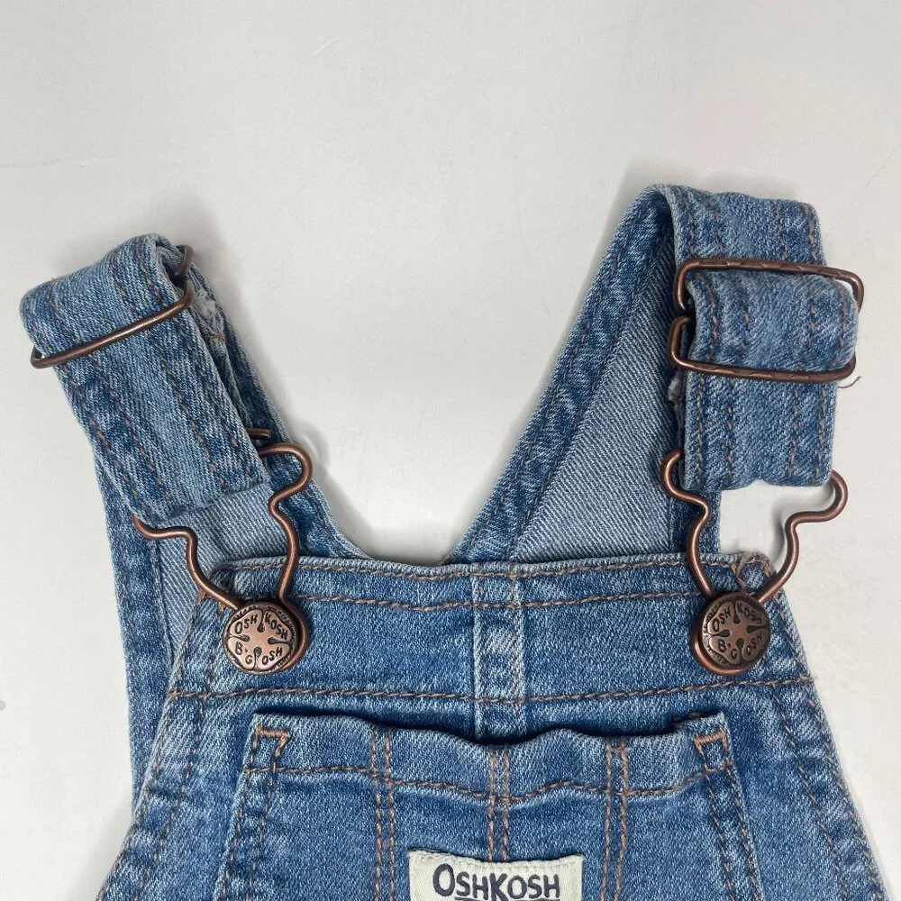 OshKosh B'gosh Baby Girl Floral Embroidered Dungarees Denim Overall Shorts 6M
